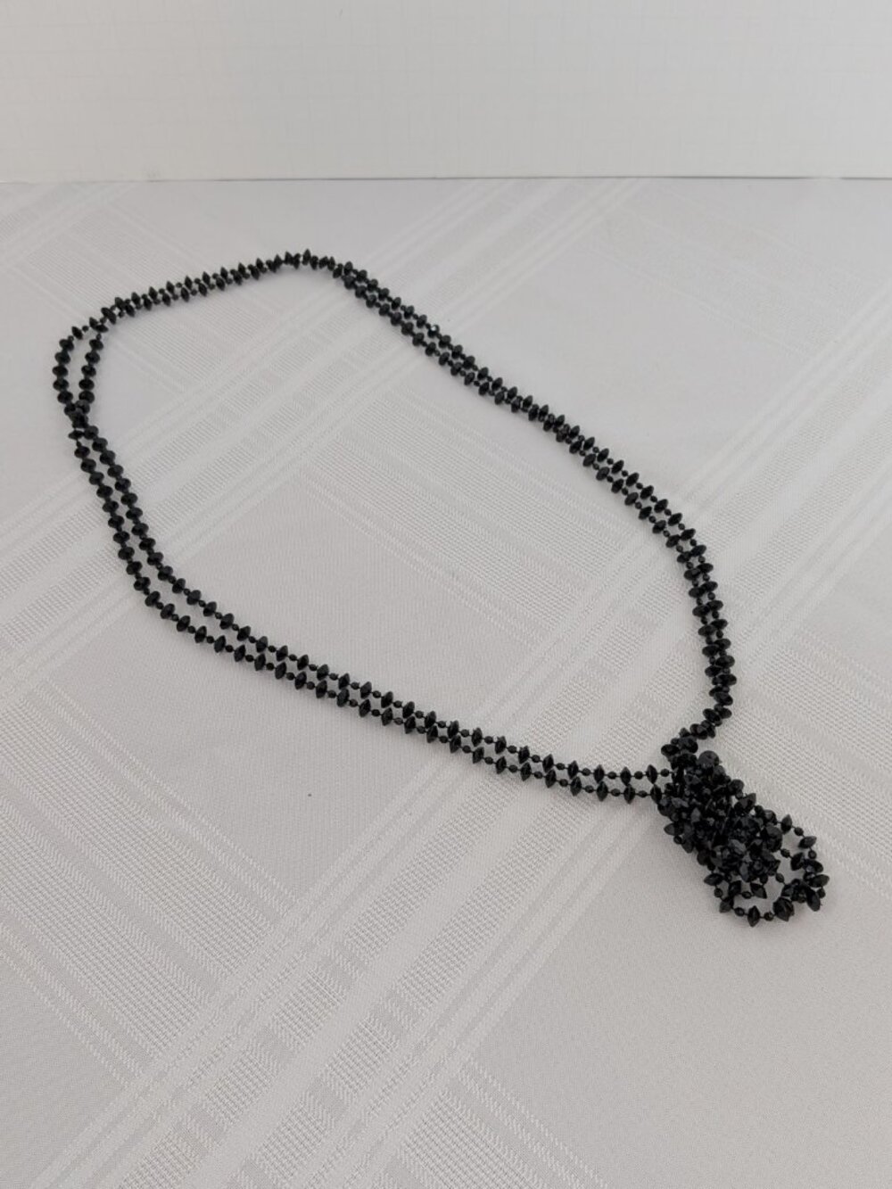 Vintage Black Faceted Bicone Bead Long Endless Flapper Necklaces (2)